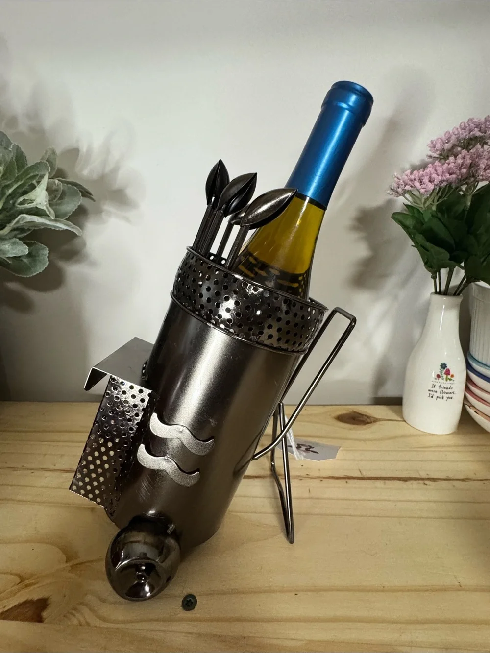 Metallic Black Wine Bottle and Utensil Holder - Home Dining